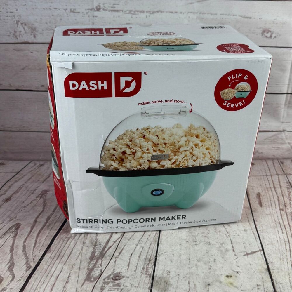 Dash DPM100 Stirring Popcorn Maker 18 Cup Aqua Flip Serve Store